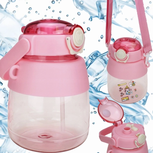 Gourde pour enfant avec paille et bandoulière 1 L – rose