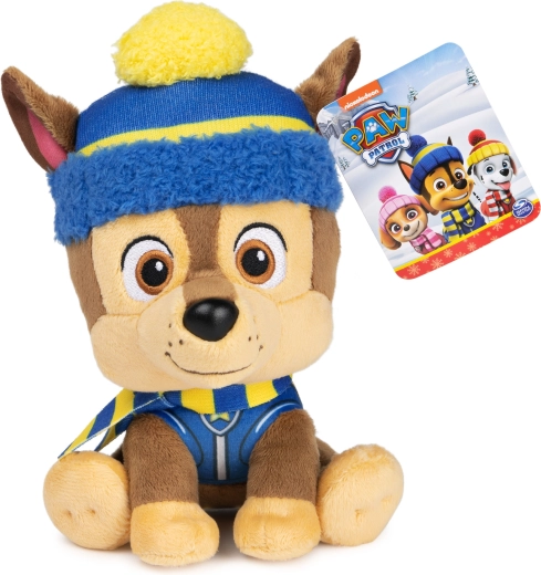 Chien en peluche CHASE de PAW PATROL avec bonnet d’hiver et écharpe 18 cm