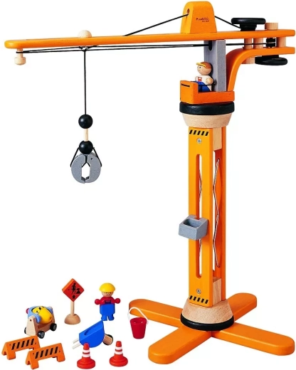 PlanToys set de construction en bois avec grue