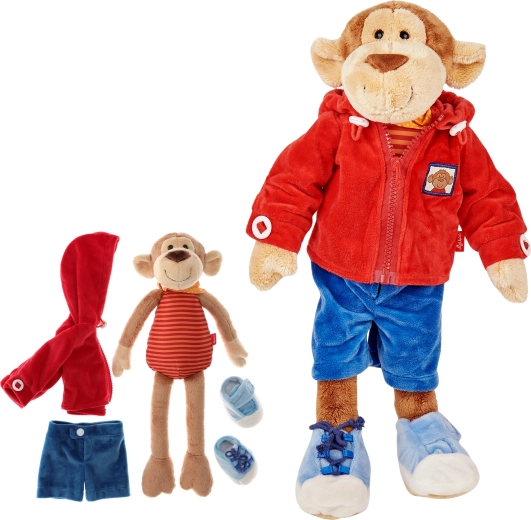 Singe en peluche Sigikid pour apprendre à s’habiller – 43 cm