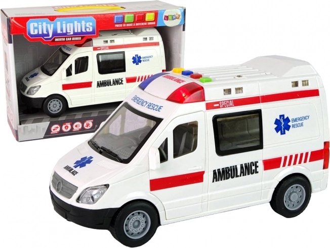 Ambulance avec lumières, sons et mécanisme à inertie