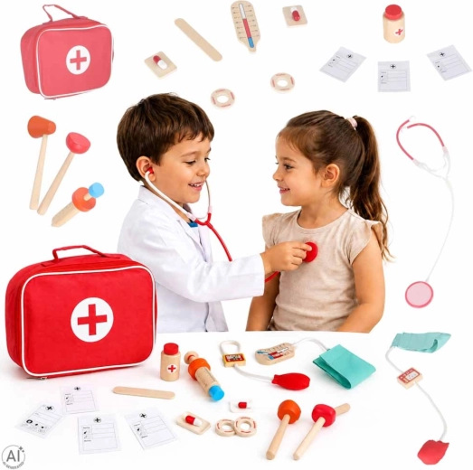 Ensemble de docteur en bois avec sac médical pour enfants