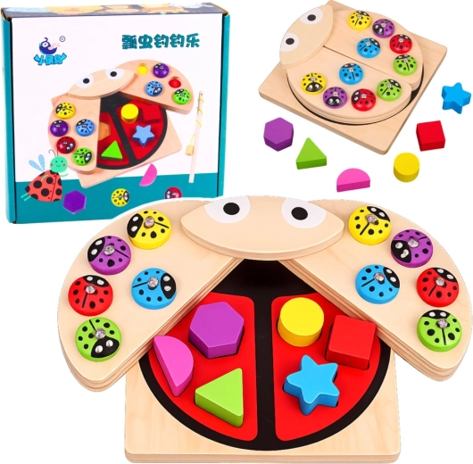 Boîte à formes Montessori en bois coccinelle avec pêche magnétique