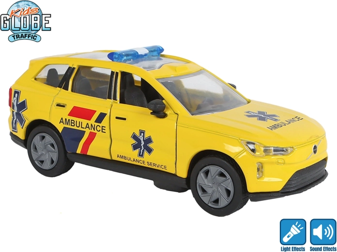 Kids Globe Traffic ambulance en métal Volvo EX90 à rétrofriction avec lumière et son 13,5 cm