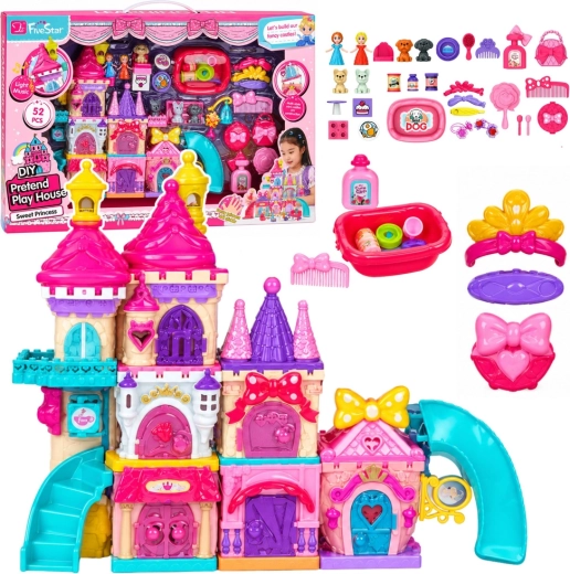 Kit de construction d’un château de princesse féerique avec lumière et sons, 52 pièces