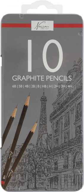 crayons graphite pour le dessin 6B–4H, set de 10 pcs dans un étui métallique
