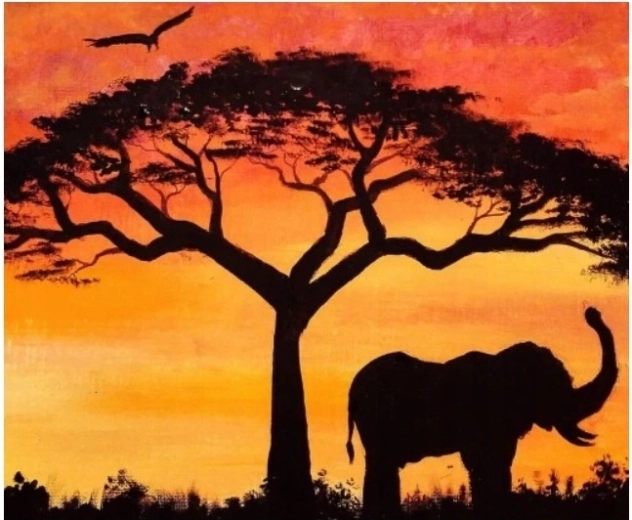 Norimpex Peinture par numéros Éléphant à l’ombre des arbres 40 × 50 cm