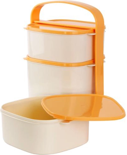 Porte-repas en plastique à trois étages 2×1 l + 2 l avec couvercles de couleurs assorties