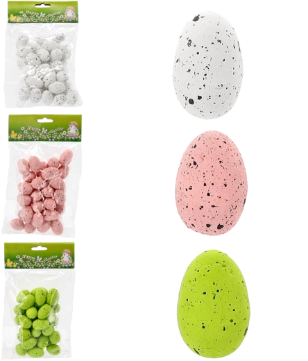 Ensemble de 36 œufs de Pâques – blancs, roses et verts