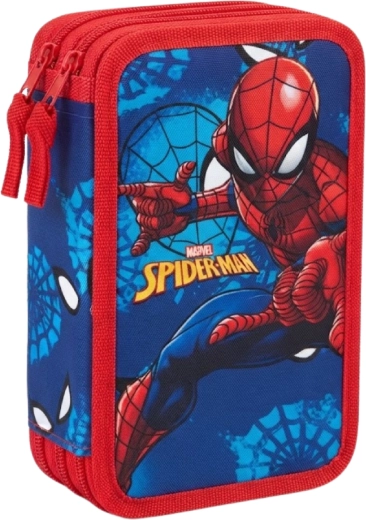 Trousse scolaire équipée à trois compartiments Spider-Man bleu-rouge