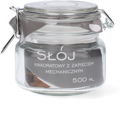 Bocal carré en verre 0,5 l avec fermeture mécanique