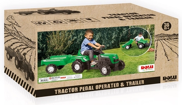 Tracteur à pédales Dolu avec remorque vert