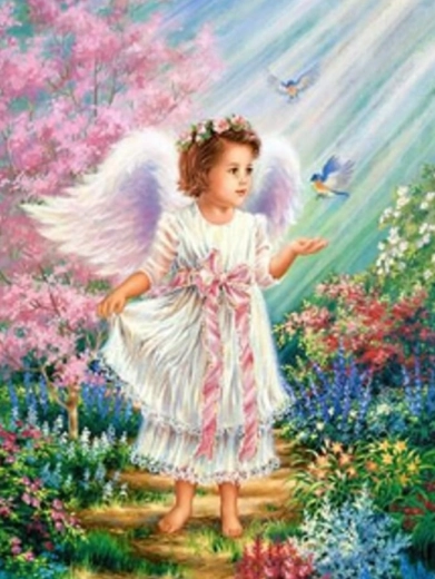 Peinture diamant Ange avec oiseaux 30 × 40 cm