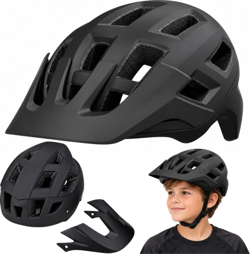 Casque de vélo MTB noir avec réglage ajustable et visière amovible