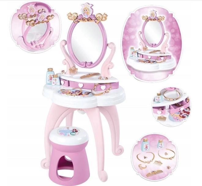 Smoby Disney Princess coiffeuse 2 en 1 avec miroir pivotant et tabouret