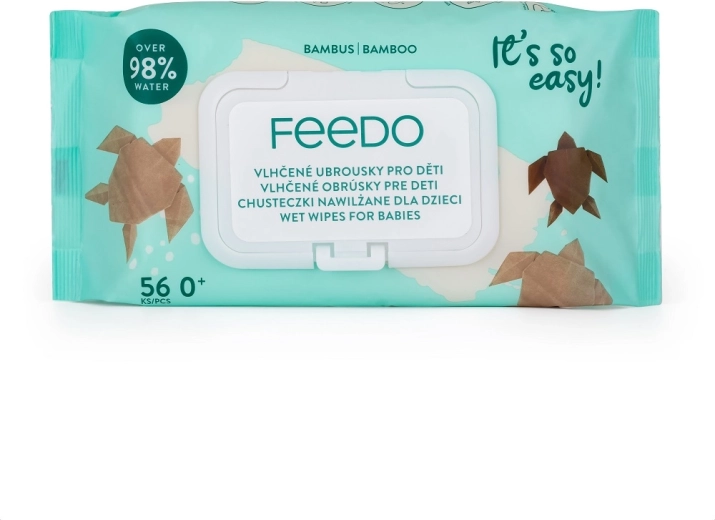 Lingettes humides en bambou Feedo sans plastique 56 pcs