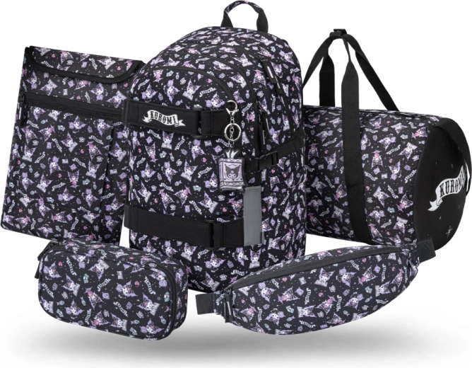 Set de 5 Baagl Skate Kuromi noir – sac à dos, trousse, sac de sport, banane et housse pour ordinateur portable