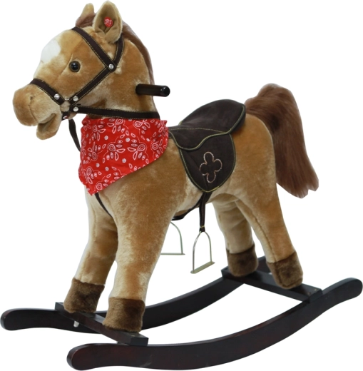 Cheval à bascule brun clair avec sons et bouche mobile
