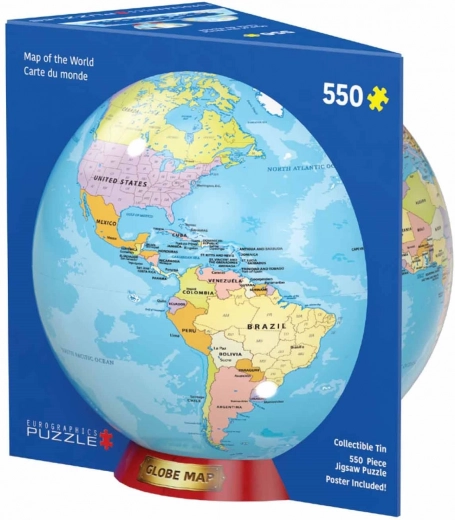 Puzzle Carte du monde 550 pièces dans une boîte en métal