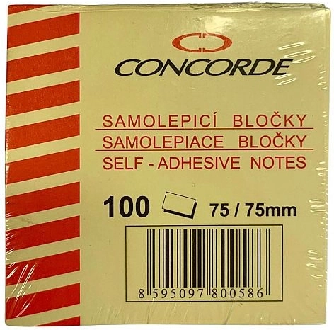 Bloc-notes autocollant 75 × 75 mm, 100 feuilles, jaune