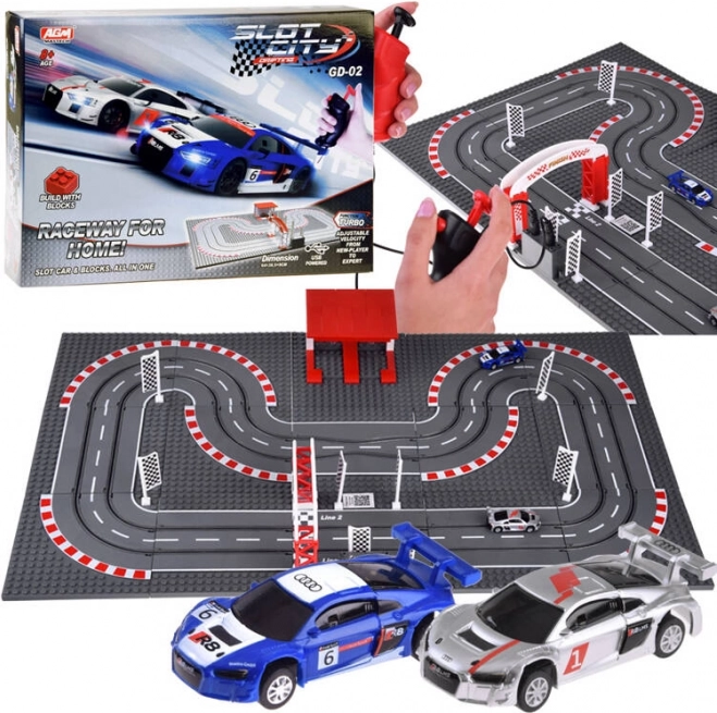 Circuit de course AUDI avec commande à distance, 2 voitures, alimentation USB