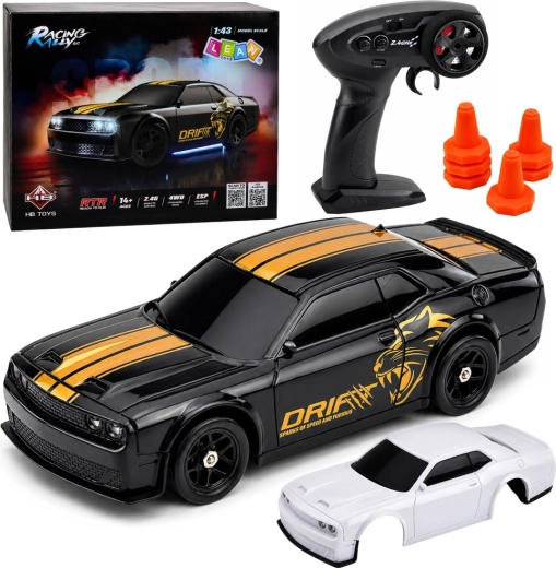 Voiture RC drift sportive 4WD avec gyroscope 2,4 GHz 1:43 noire