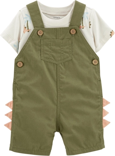 Ensemble 2 pièces Carter’s avec t-shirt et short à bretelles Green Dino pour garçons