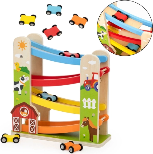 Circuit de voitures en bois Viga avec toboggan – ferme