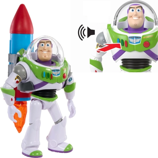 Figurine interactive Mattel Disney Toy Story Buzz l’Éclair avec fusée 27 cm (version anglaise) - 1 pièce