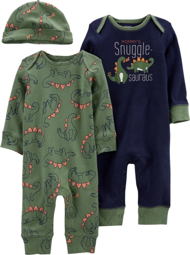 Ensemble Carter’s 3 pièces – 2× barboteuse à pressions sans pieds et bonnet Cars, taille 56 (NB)