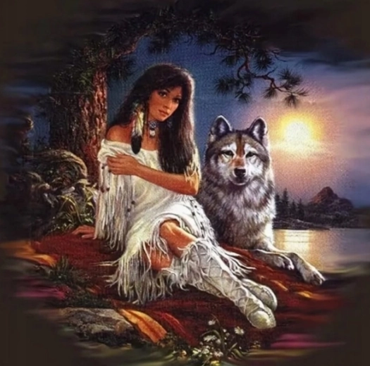 Peinture par numéros Indienne avec loup 40 × 50 cm