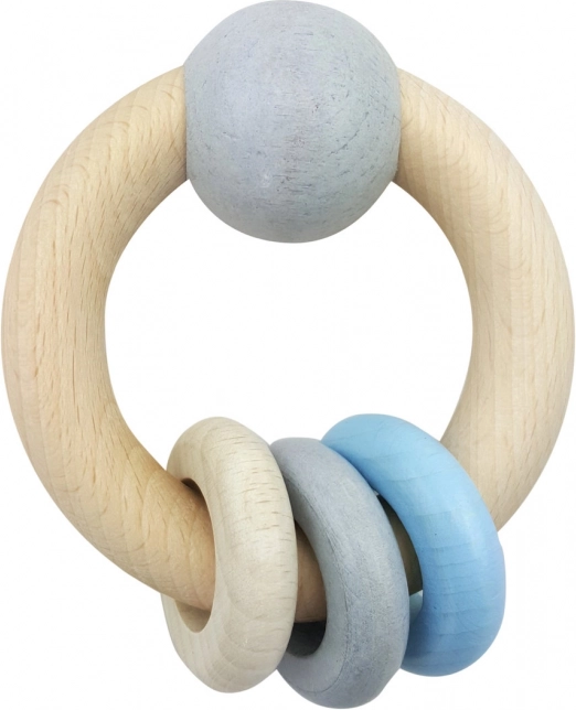Hess hochet rond en bois avec bille et anneaux – bleu