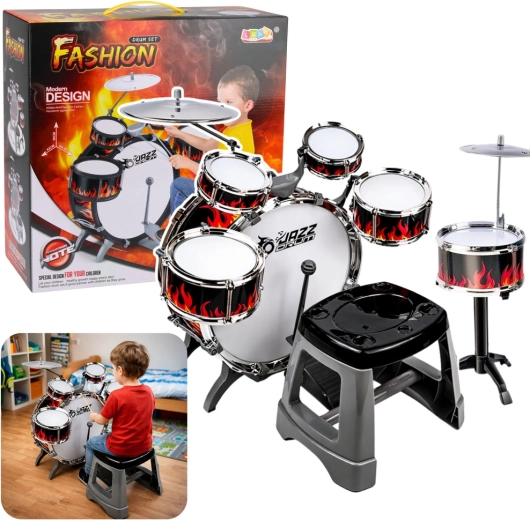 Batterie pour enfants avec 6 tambours, 2 cymbales et tabouret