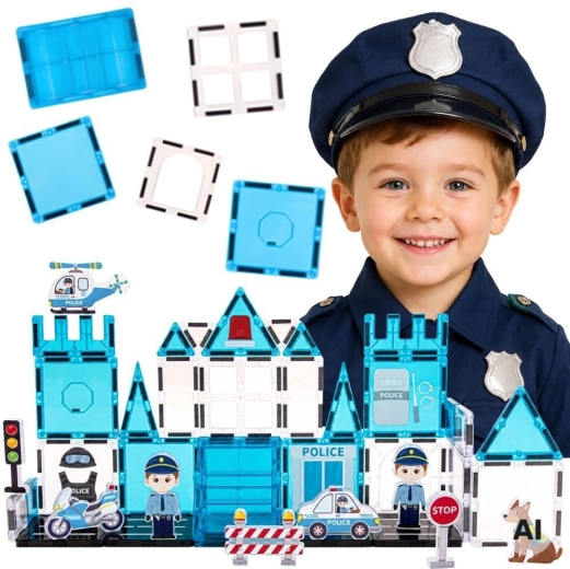 Woopie jeu de construction magnétique 3D station de police, 42 pièces