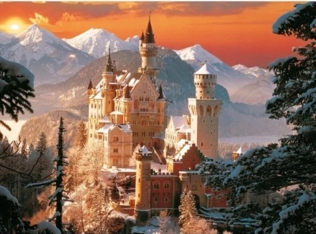 Peinture par numéros Château dans les Alpes en hiver 40 × 50 cm