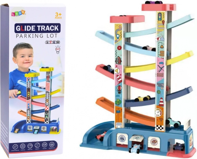 Piste de glisse colorée pour petites voitures – 6 petites voitures