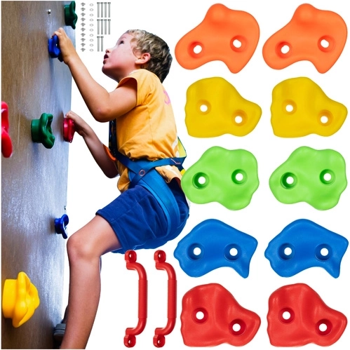 Prises d’escalade pour enfants Kruzzel – ensemble de 12 pcs (10 pierres + 2 poignées)