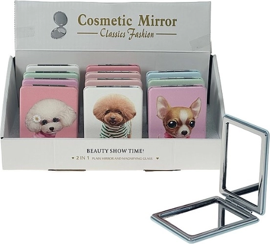 Miroir de poche pliable avec motif chats et chiens