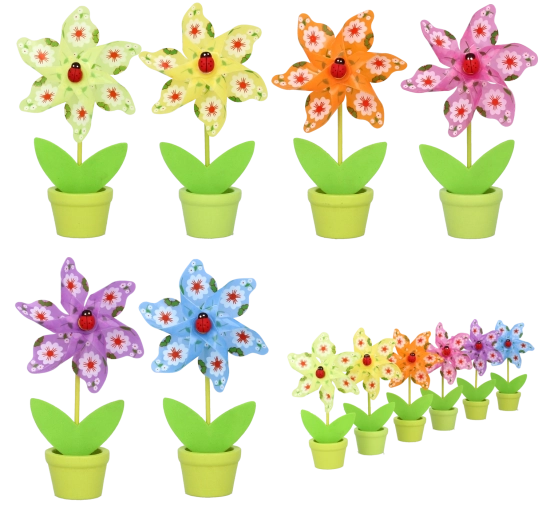 Moulin à vent avec coccinelle pour pot de fleurs 9 × 15 cm – assortiment de 6 couleurs