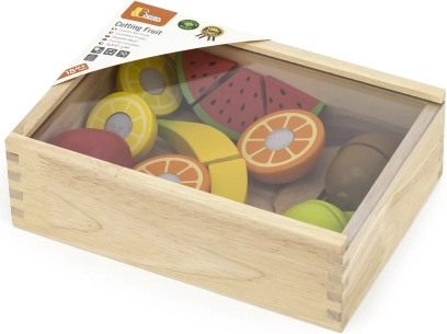 Ensemble de fruits en bois à découper avec planche à découper