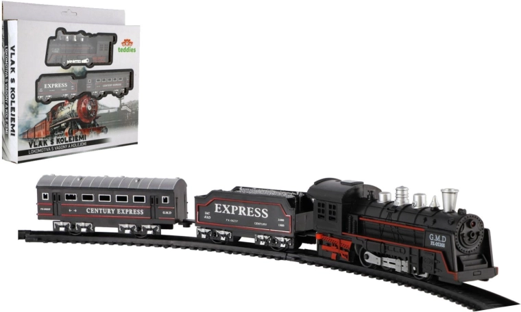 Train avec rails à piles (locomotive + 2 wagons)