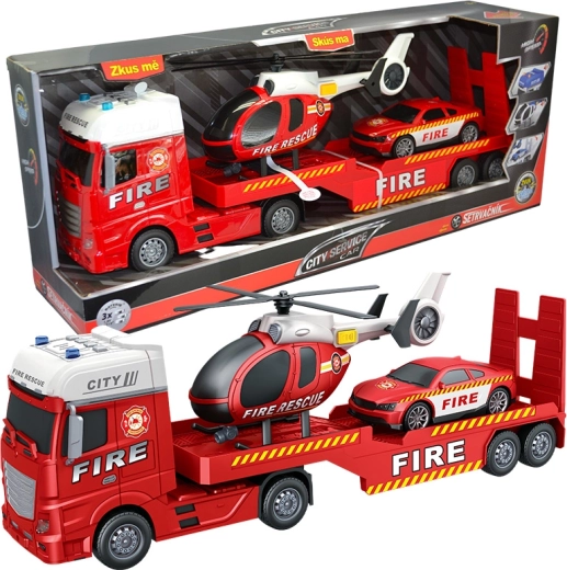 Tracteur de pompiers avec hélicoptère et voiture 1:12 CITY SERVICE CAR