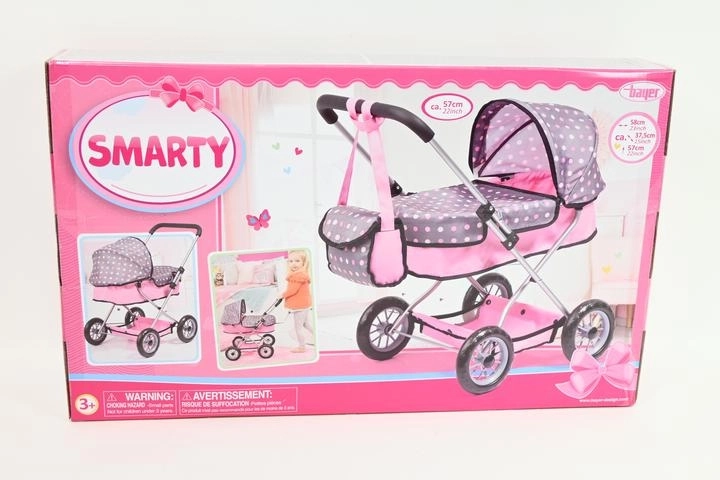 Poussette pour poupées Bayer Smarty gris-rose à pois