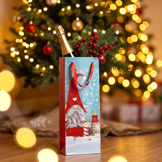 Sac cadeau de Noël avec motif de lutin et paillettes - 1 pièce