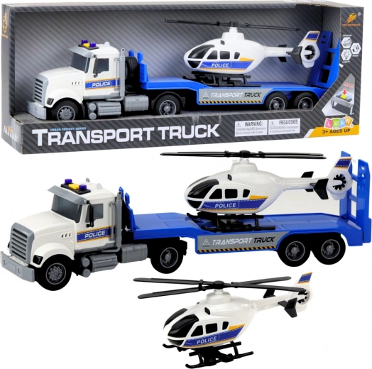 Tracteur routier de transport de police avec hélicoptère, lumières et sons