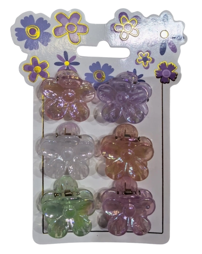 Pink lot de pinces à cheveux en forme de fleur – mélange pastel (6 pcs)