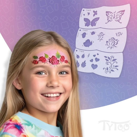 TyToo Mosaic, pochoirs de maquillage pour le visage papillon et rose, 3 pièces