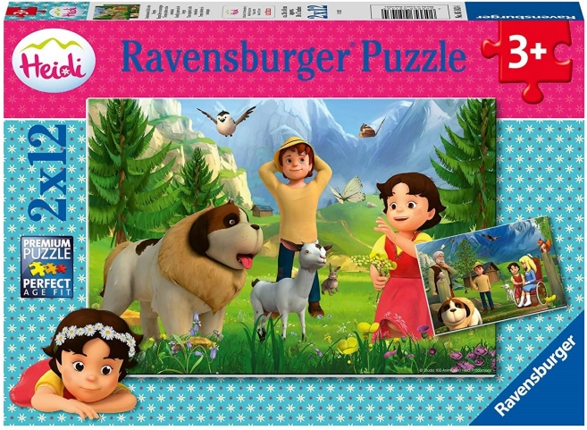 Puzzle RAVENSBURGER Heidi – moment partagé à la montagne 2×12 pièces