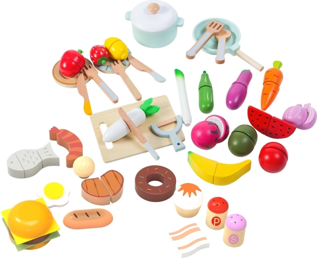 2Kids Toys ensemble en bois d’aliments pour cuisine enfant (42 pièces)