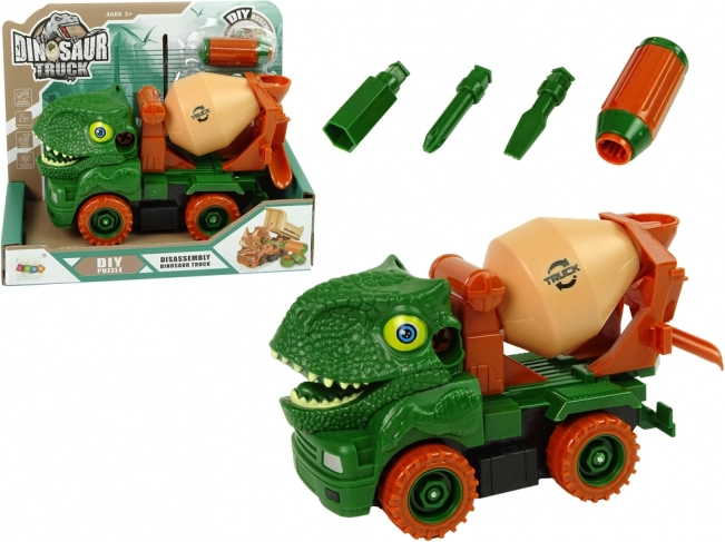 Camion-bétonnière dinosaure à démonter – vert avec accessoires